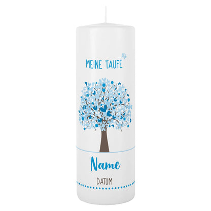  Taufkerze mit blauem Lebensbaum für Jungen