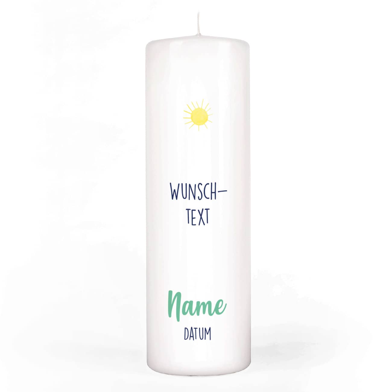 Kerze zur Taufe mit Regenbogen und Taufspruch