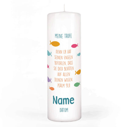 Persönlich bedruckte Taufkerze mit Fischen
