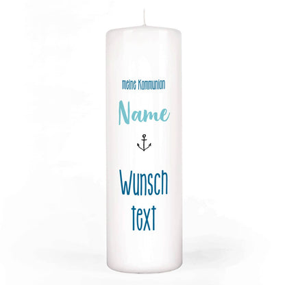 Kommunionkerze mit Boot, Anker, Name, Datum, Psalm