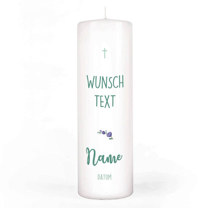 Kommunionkerze mit Foto, Name, Datum und Wunschtext - Rückseite