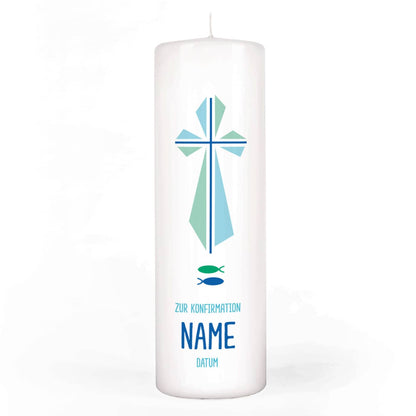 Konfirmationskerze für Jungen - Er hat seinen Engeln befohlen... mit Name und Datum
