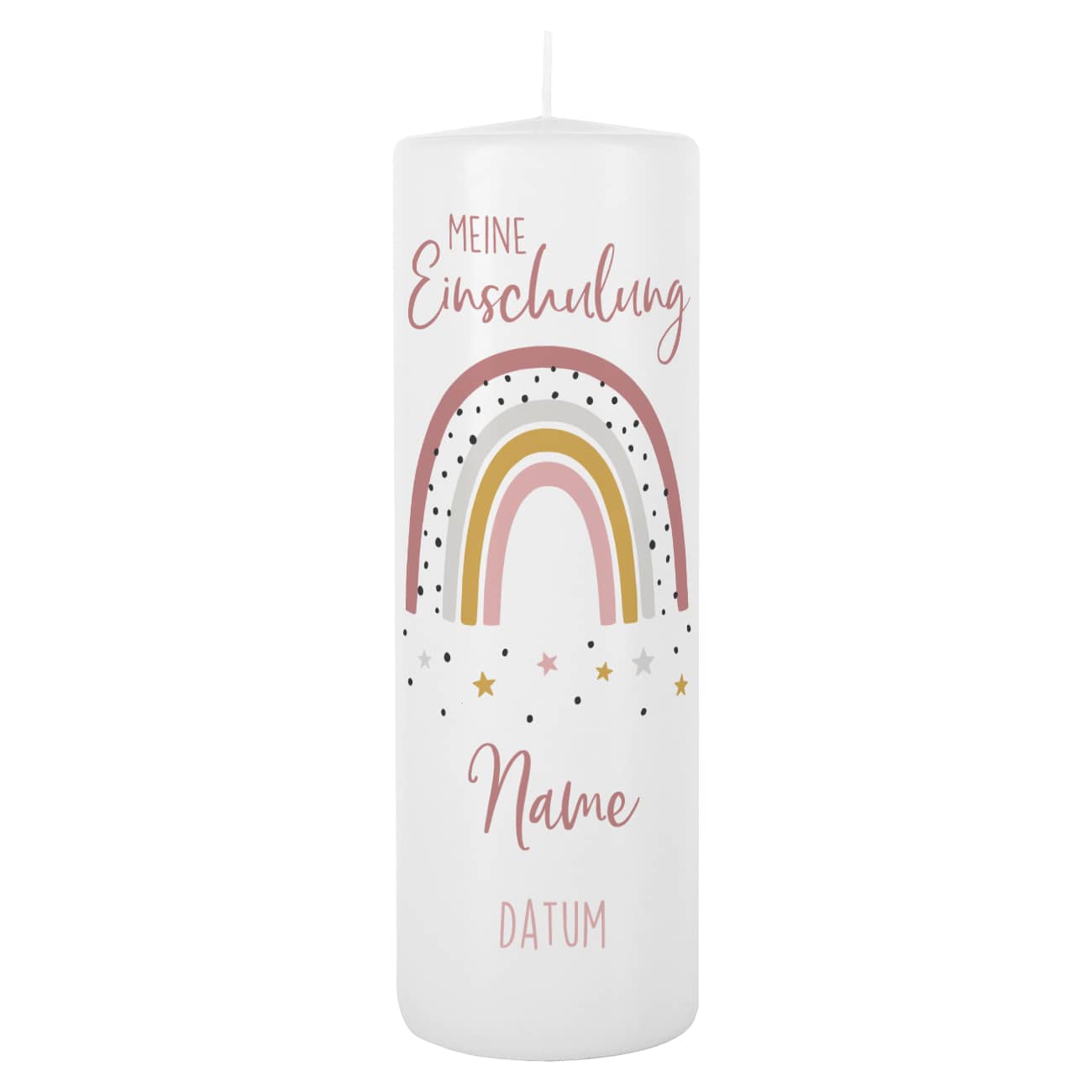 Kerze zur Einschulung mit Regenbogen für Mädchen