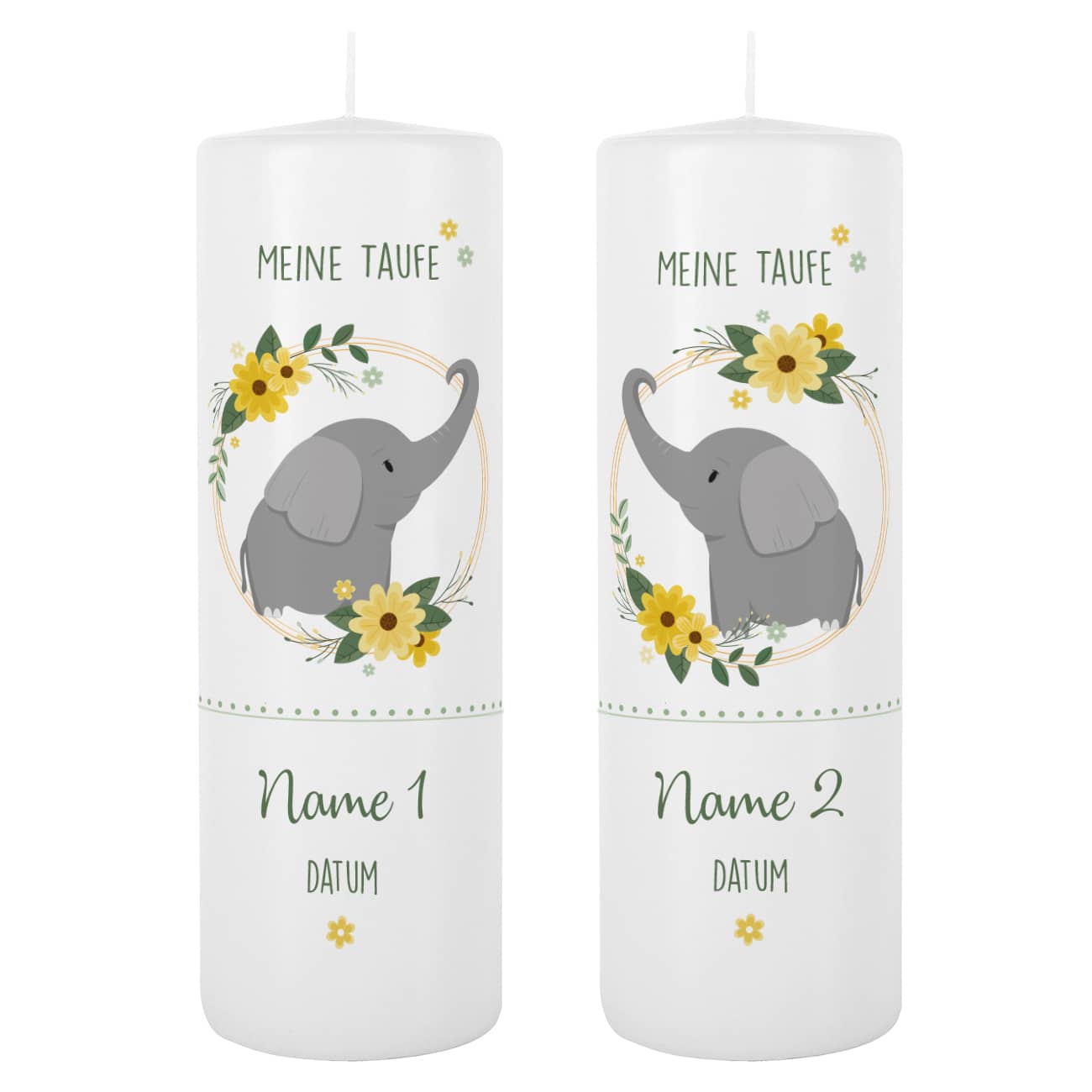 Taufe von Zwillingen mit Kerzen und Elefantenmotiv