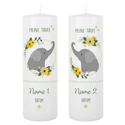 Taufe von Zwillingen mit Kerzen und Elefantenmotiv