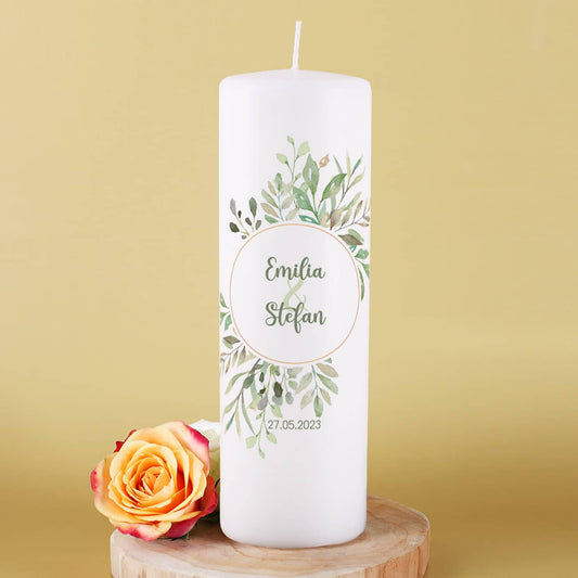 Kerze für Hochzeit mit Namen und Datum