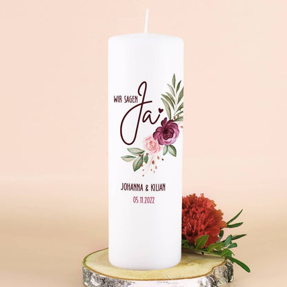 Kerze zur Hochzeit personalisiert mit Namen und Datum
