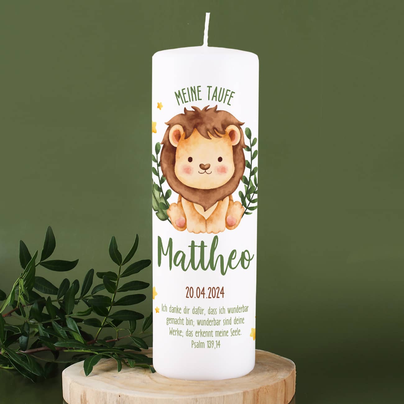 Personalisierte Taufkerze mit niedlichem Motiv