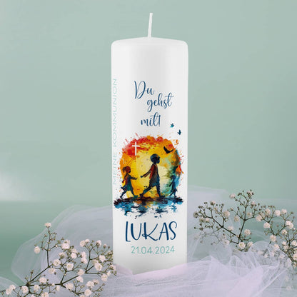 Kommunionkerze - Du gehst mit - mit Name und Datum
