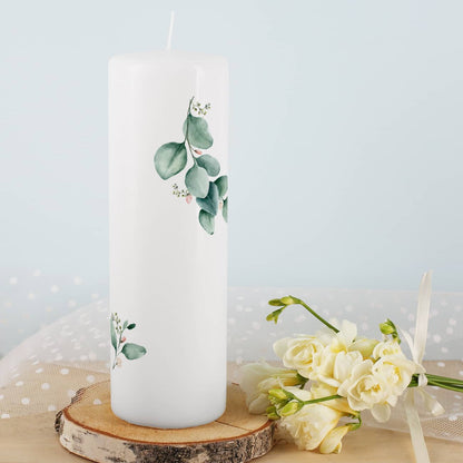 Kommunionkerze mit Eukalyptuszweig - Rückseite