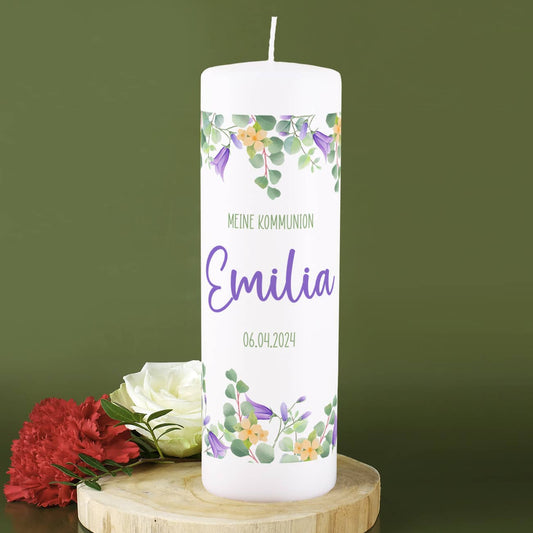 Kerze zur Kommunion, Konfirmation oder Taufe mit personalisiertem Druck