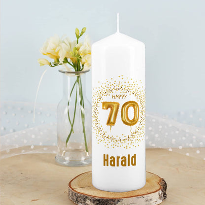 Kerze zum 70. Geburtstag mit Ihrem Namen persönlich bedruckt