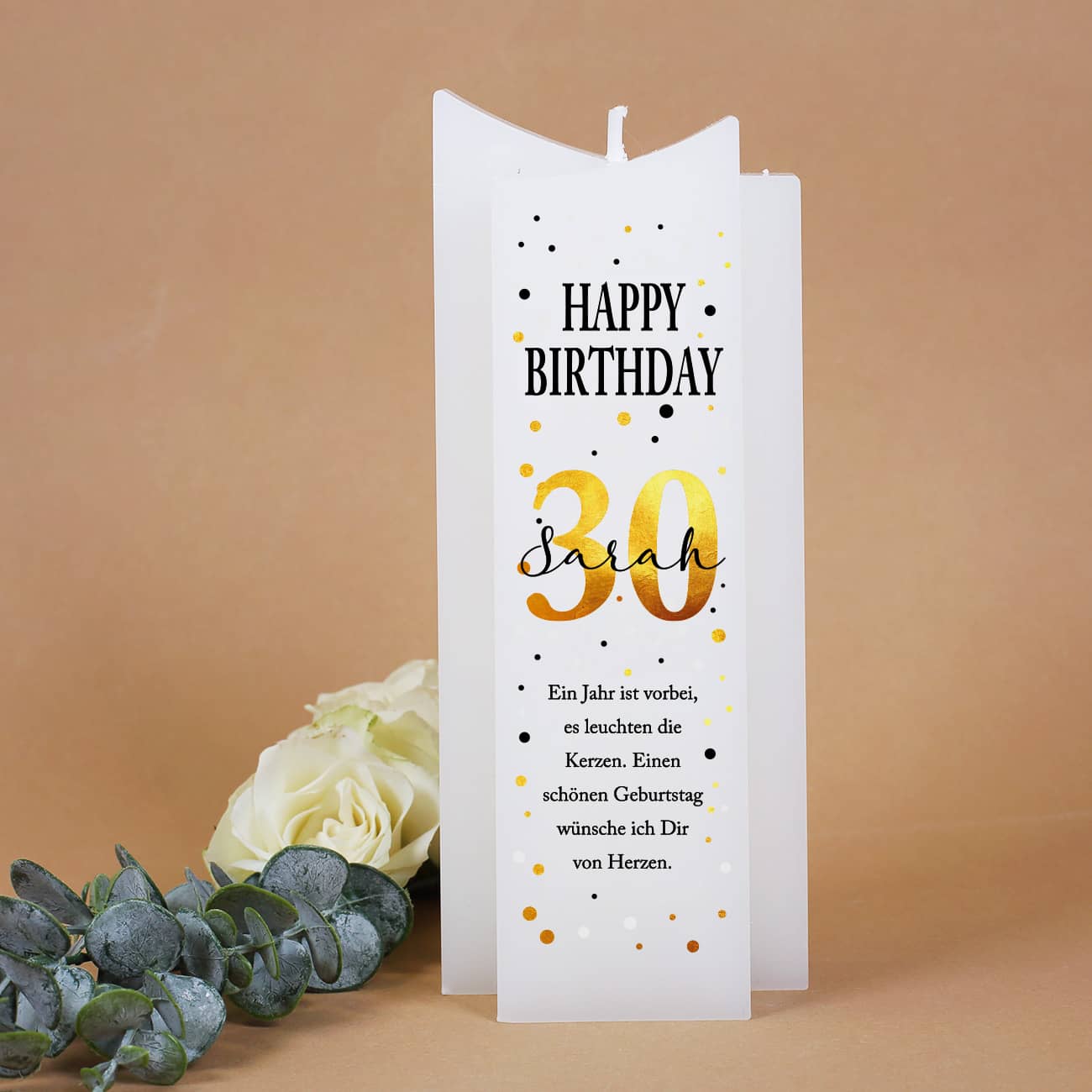 Geburtstagskerze - Happy Birthday - mit Name, Alter und Wunschtext