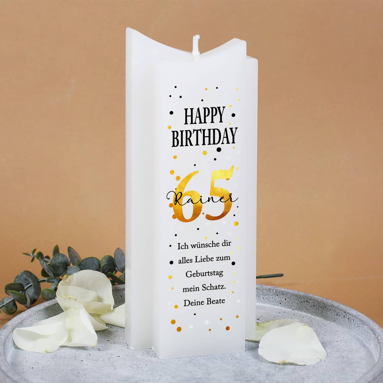 Persönlich bedruckte Kerze als Geschenk oder Dekoration zum Geburtstag