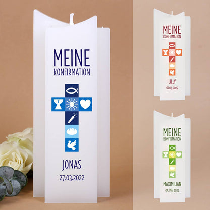 Meine Konfirmation - Konfirmationskerze in drei Farben