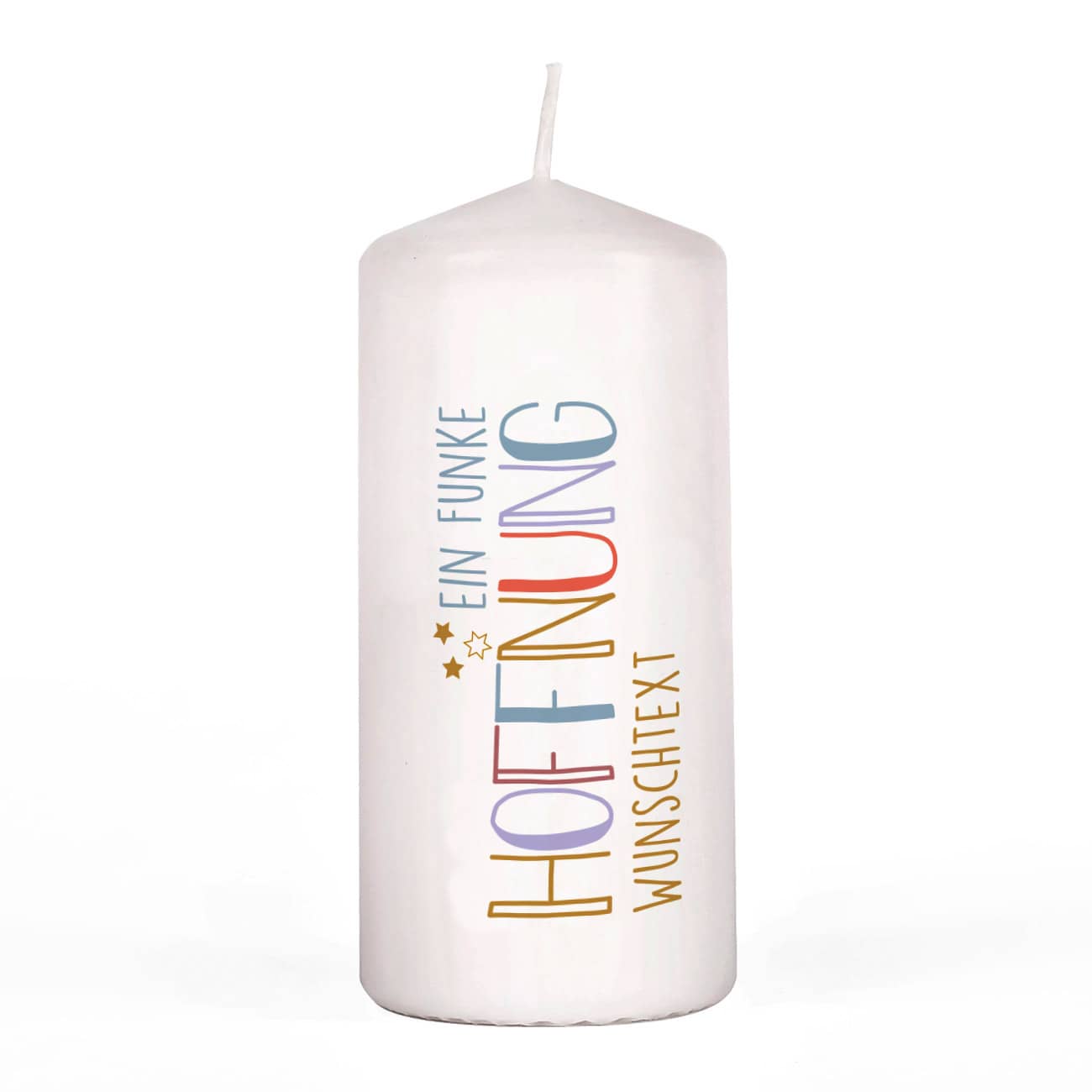 Ein Funke Hoffnung - Kerze mit bunten Buchstaben