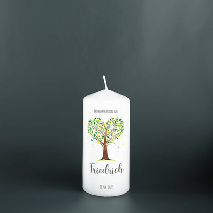 Kommunionkerze Lebensbaum grün-türkis klein