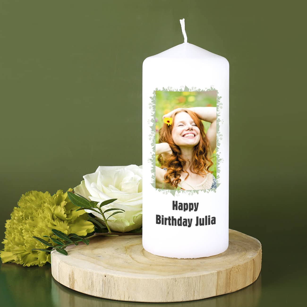 Fotokerze mit Gräser-Rahmen