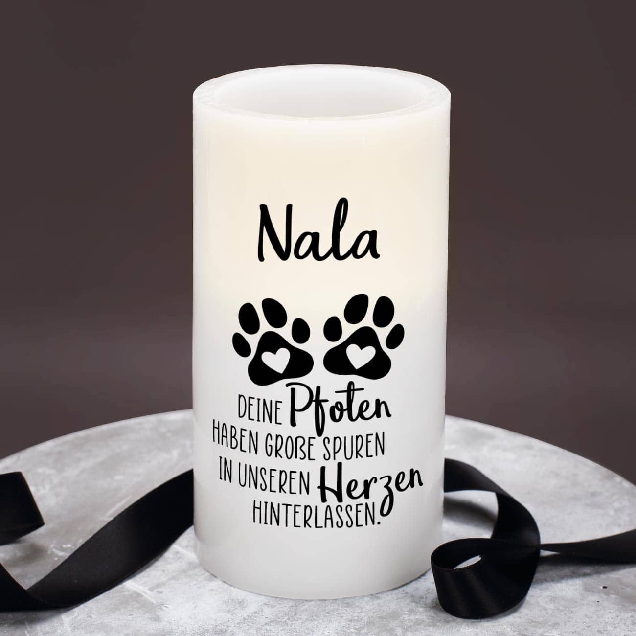 LED Kerze zur Trauer für Haustiere mit Name bedruckt