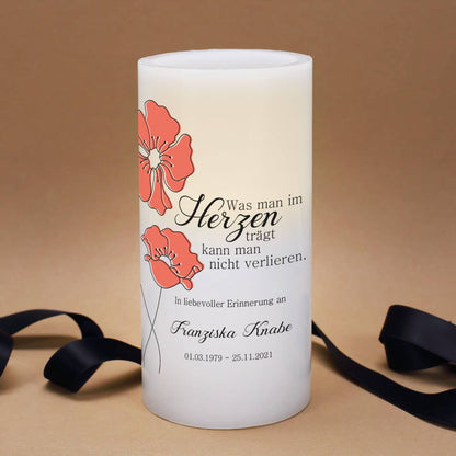 LED Kerze zur Trauer mit Name und Datum bedruckt