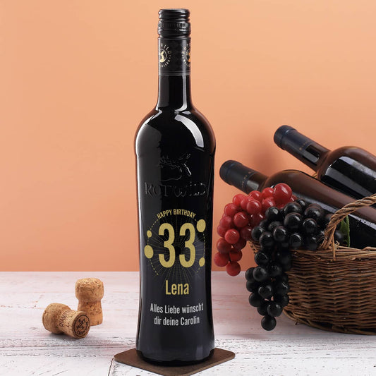 Weinflasche zum Geburtstag, zweifarbig veredelt