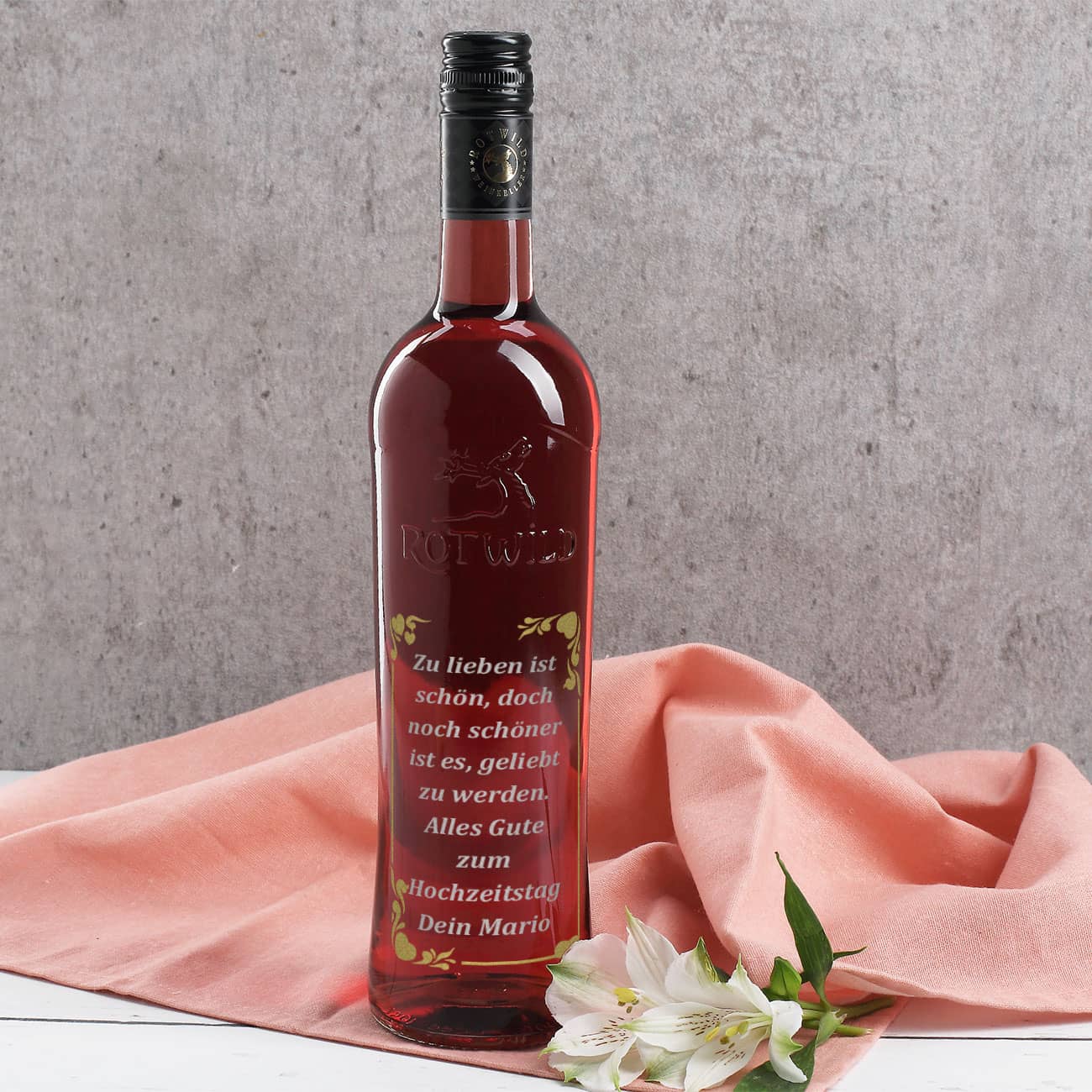 Gravierte Roséflasche zweifarbig veredelt