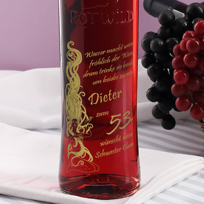 Rosé Wein mit goldener Gravur