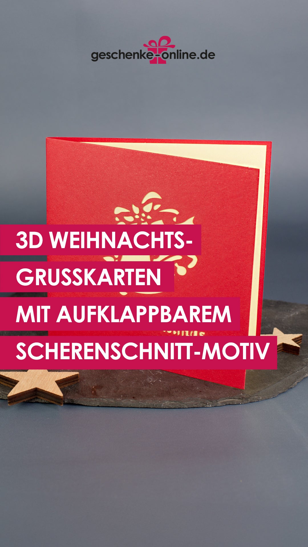 Weihnachts-Grußkarte mit aufklappbarem Scherenschnitt-Motiv, Merry Christmas Glocken Weihnachtskarte mit Glitzereffekt