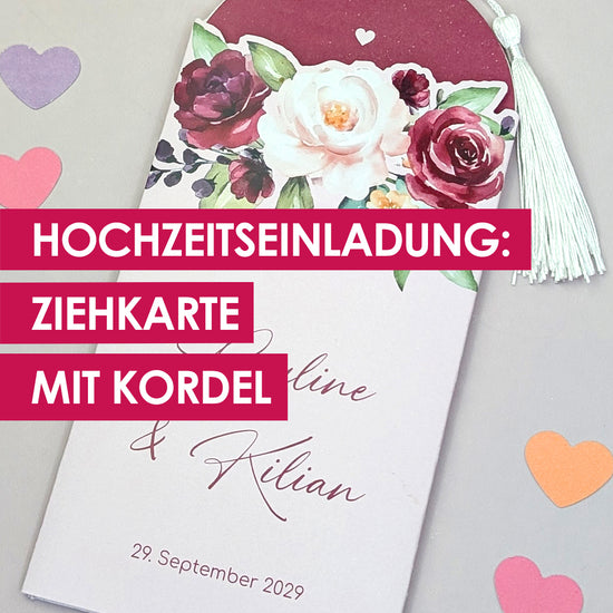 personalisierbare Hochzeitseinladung mit Blumen-Motiv, Kordel zum Herausziehen und mit Foto
