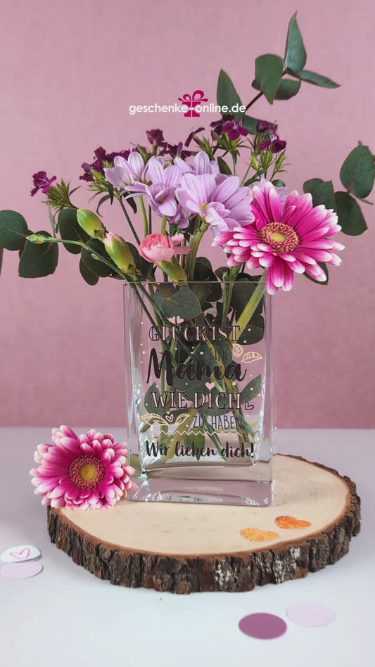 bedruckte Glasvase für mama mit Personalisierung zum Muttertag