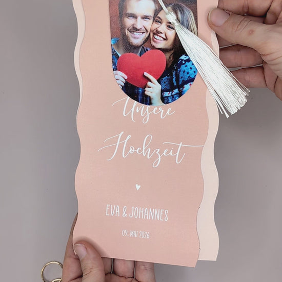 Hochzeitseinladung – Kartentrio mit Fotos & Wellen-Design