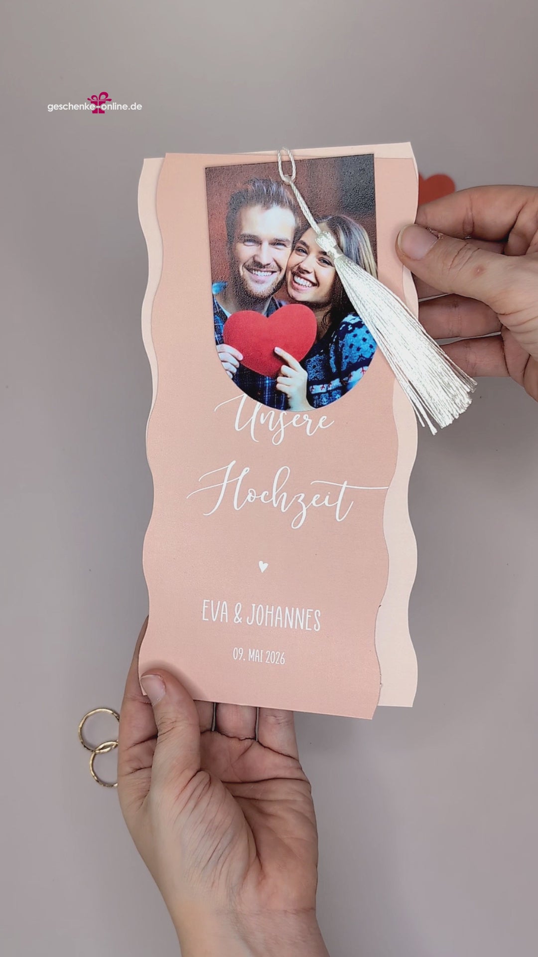 Hochzeitseinladung – Kartentrio mit Fotos & Wellen-Design