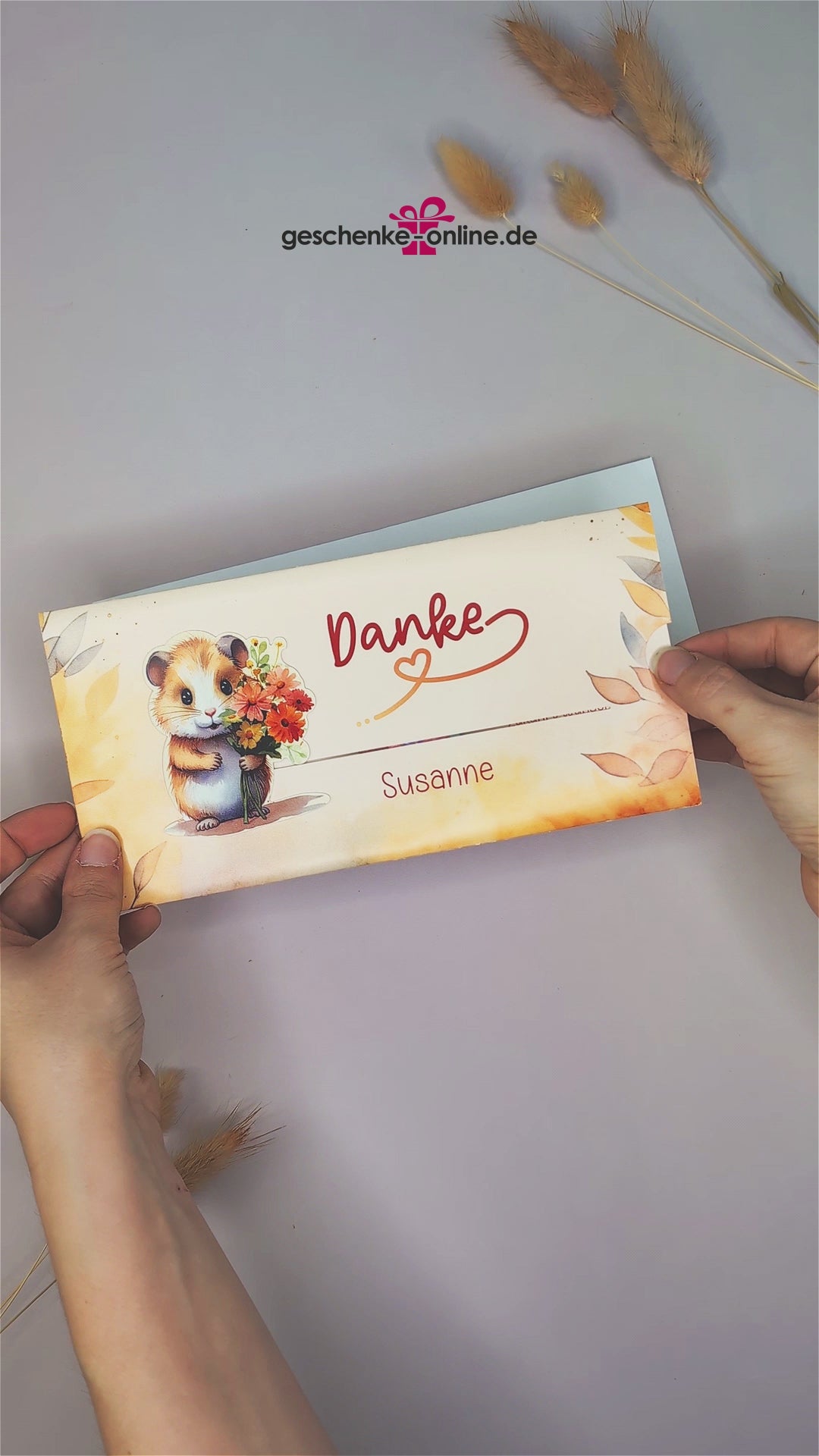 Danke-Ziehkarte für Geld oder Gutscheine
