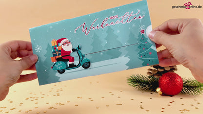 Ziehkarte mit Weihnachtsmann - für Ihr Geldgeschenk zum Fest