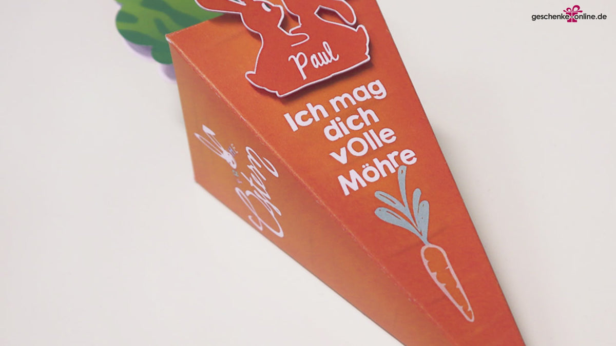 Persönliches Ostergeschenk faltbare Mähre mit Namen und Lindor Kugeln