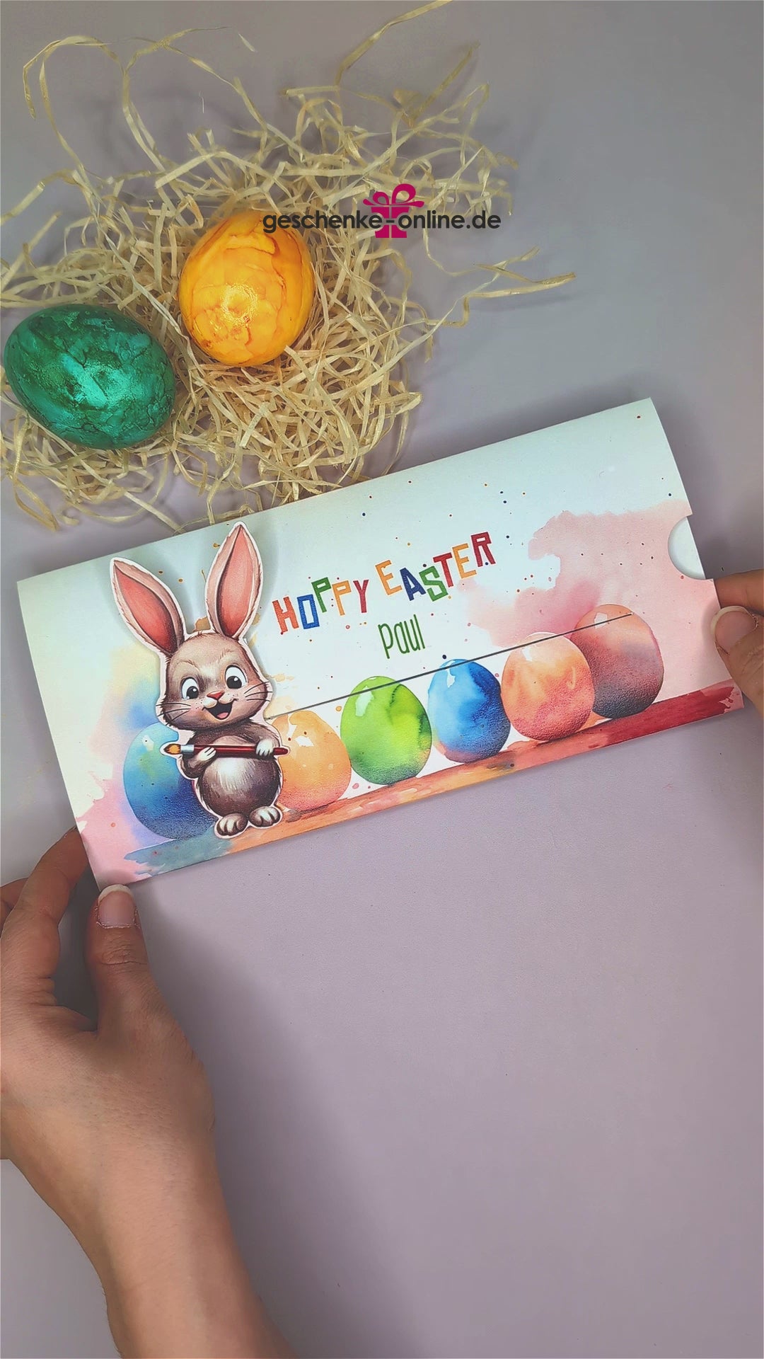 personalisierte Oster-Ziehkarte für Geld-oder Gutscheine