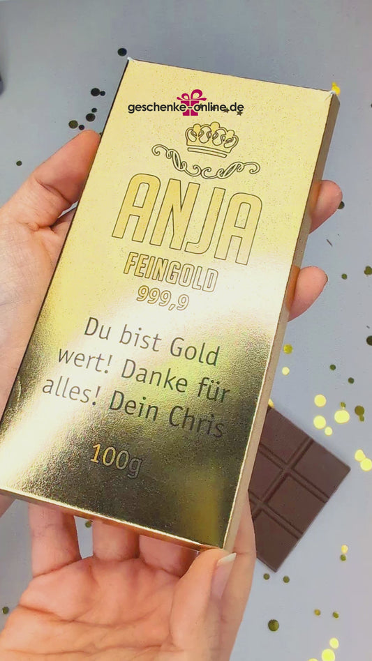 personalisierte Schokolade in Goldbarren-Optik,  100g