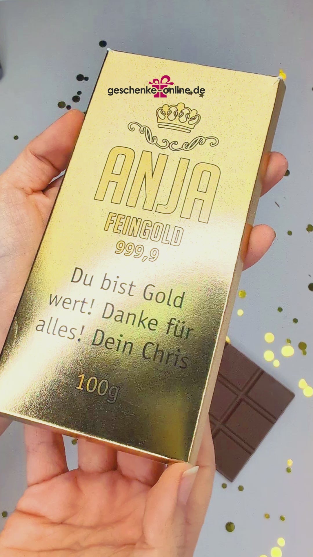 personalisierte Schokolade in Goldbarren-Optik,  100g