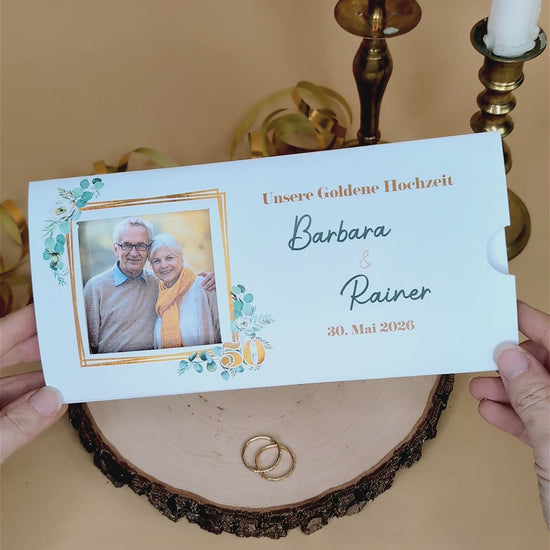 Einladungskarte zur goldenen Hochzeit - Ziehkarte zur Goldhochzeit