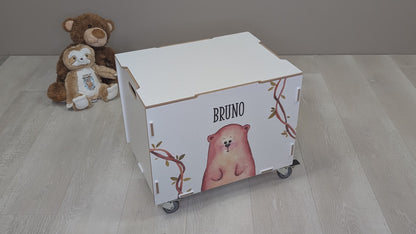 Personalisierte Rollbox aus Holz - Tierfreunde auf Safari - von clipfritz | Spielzeugkiste mit Name
