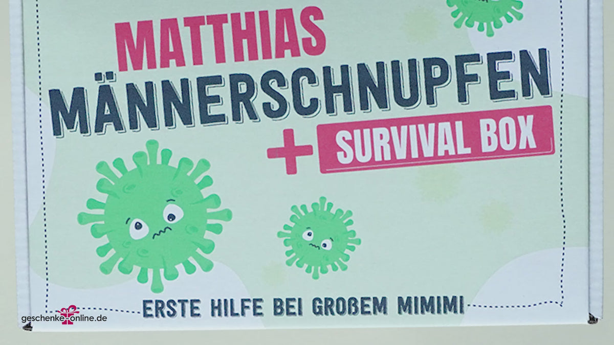 Männerschnupfen Survival Box mit Bierdose, Schokolade, Schnaps, Taschentücher