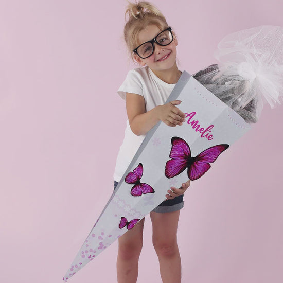Schultüte XL für Mädchen mit Schmetterlingen in 3D Optik