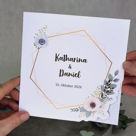Hochzeitseinladung – Klappkarte mit Watercolor-Blüten