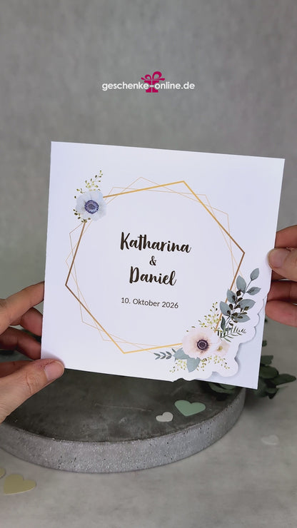 Hochzeitseinladung – Klappkarte mit Watercolor-Blüten
