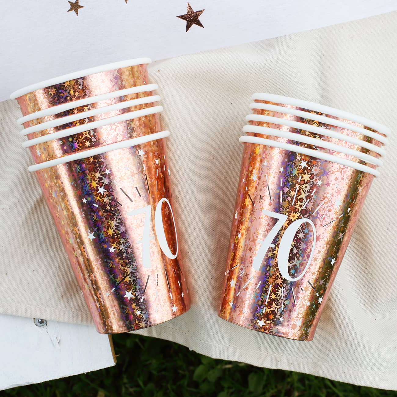 10 Pappbecher in  rose mit Glitzereffekt vom 18.-80. Geburtstag