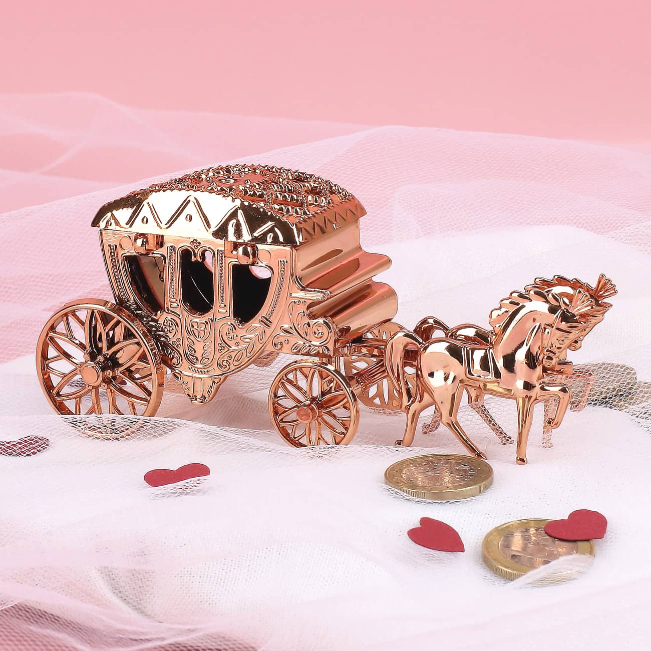 Kutsche in Roségold für Geldgeschenke zur Hochzeit