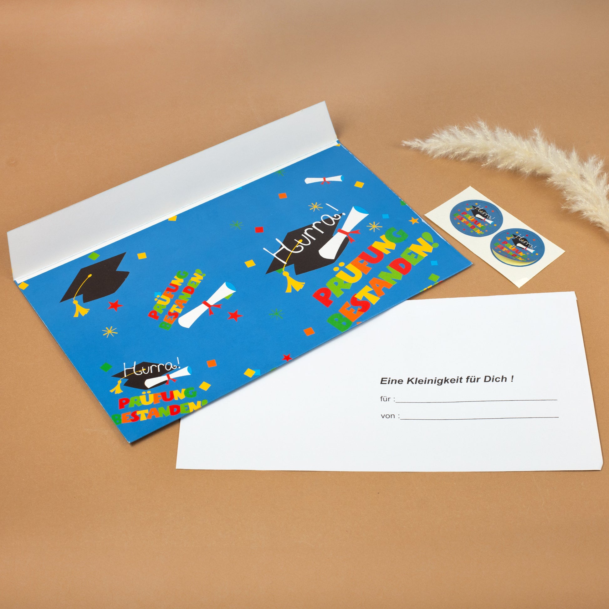 Rückseite des Riesenumschlags zur Prüfung mit Verschlusslasche und Adressfeld für Schenker und Empfänger.