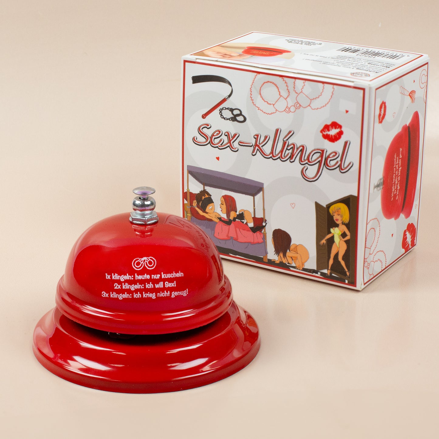 Sex-Klingel mit Verpackung, rote Tischklingel mit Aufdruck für Paare