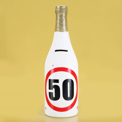 Sparflasche zum 50. Geburtstag mit Verkehrszeichen als Motiv