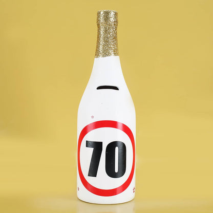 Sparflasche zum 70. Geburtstag mit Verkehrszeichen als Motiv